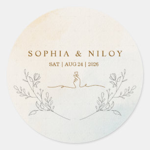 Minimalist Modern Line art Wedding Classic Round Sticker