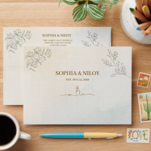 Minimalist Modern Line art Wedding Envelope