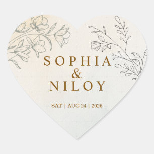 Minimalist Modern Line art Wedding Heart Sticker