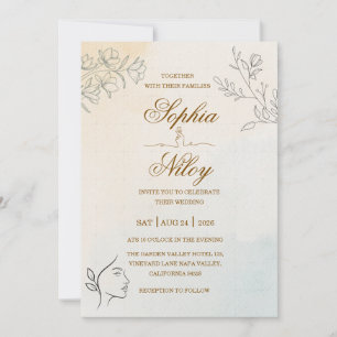 Minimalist Modern Line art Wedding Invitation