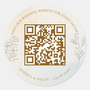 Minimalist Modern Line art Wedding QR code Classic Round Sticker