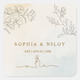 Minimalist Modern Line art Wedding Square Sticker