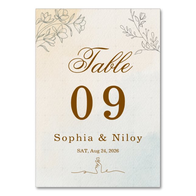 Minimalist Modern Line art Wedding Table Number (Front)