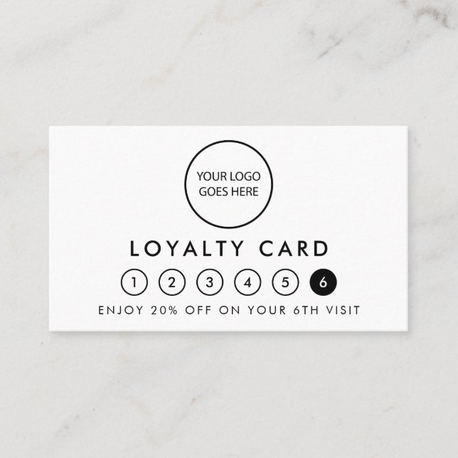 Minimalist Modern Logo 6 Punch Reward Loyalty Card (Front)