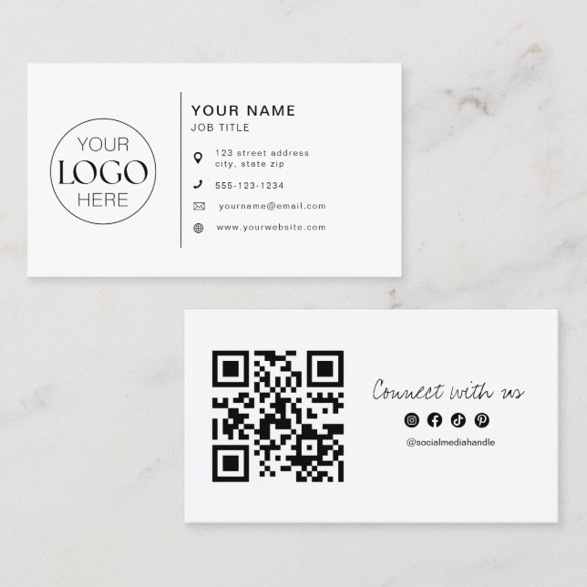 Minimalist Modern Logo Social Media Icons QR Code Business Card (Front/Back)