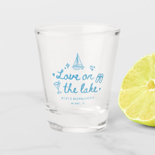 Minimalist Modern "Love on the Lake" Bachelorette Shot Glass