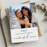 Minimalist modern Maid of honour thank you card<br><div class="desc">A simple and elegant photo card keepsake to thank your bridesmaid. Fully customisable colours. You can write your own message on the back,  or just leave it blank.</div>