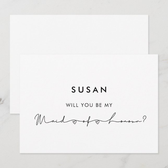 Minimalist modern Maid of honour UK proposal card (Front/Back)