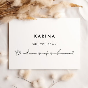 Minimalist modern Matron of honour proposal card