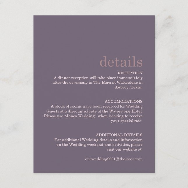 Minimalist Modern Mauve Details Card (Front)