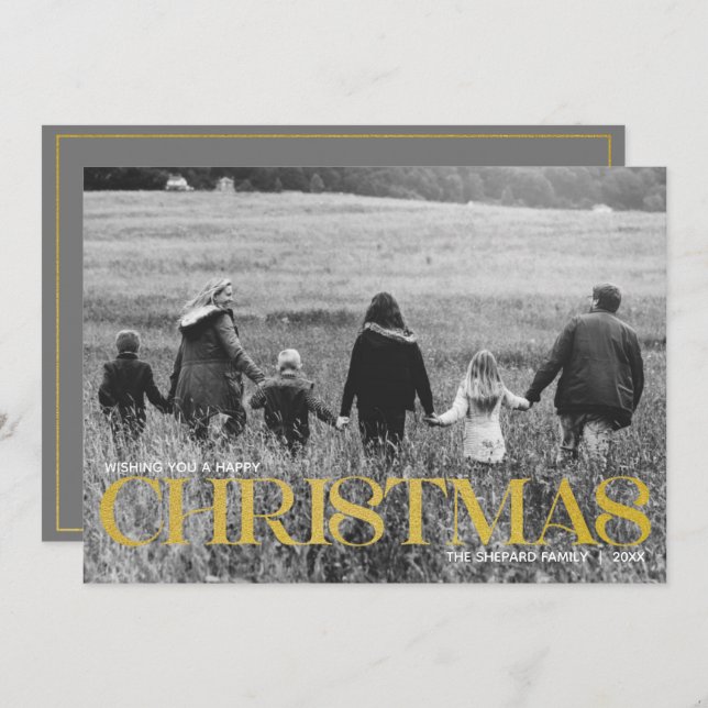 Minimalist Modern Merry Christmas Family Photo Holiday Card (Front/Back)