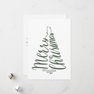 Minimalist Modern Merry Christmas GreenTree Script Holiday Card