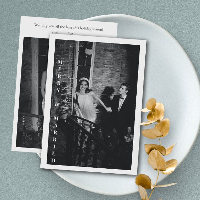 Minimalist Modern Merry Married Photo Wedding Holiday Card (Creator Uploaded)