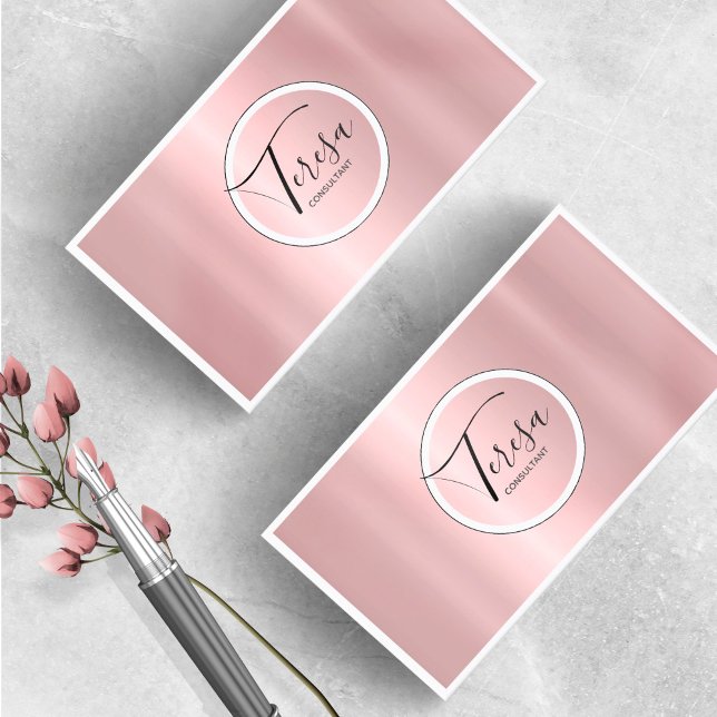 Minimalist Modern Metallic Circle Rose Gold ID561 Business Card (Creator Uploaded)