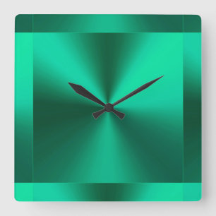 Minimalist Modern Metallic Green Square Wall Clock