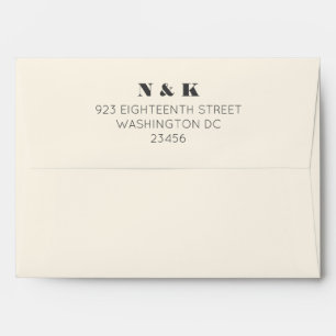 Minimalist Modern Monogram Black and Cream Wedding Envelope