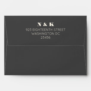 Minimalist Modern Monogram Black and White Wedding Envelope