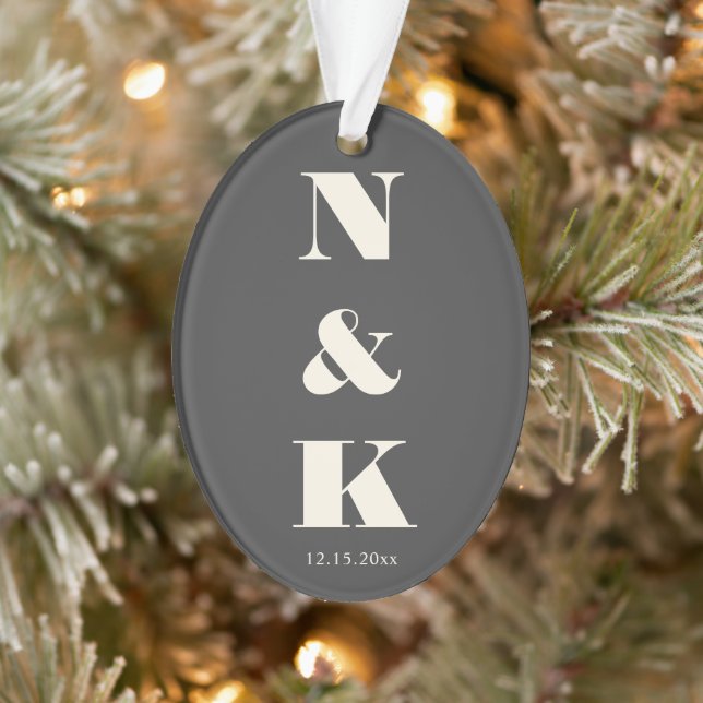 Minimalist Modern Monogram Black and White Wedding Ornament (Tree)