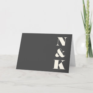 Minimalist Modern Monogram Black and White Wedding Thank You Card