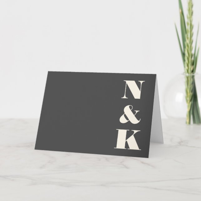 Minimalist Modern Monogram Black and White Wedding Thank You Card (Front)