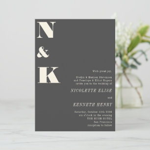 Minimalist Modern Monogram Black Bold Wedding Invitation