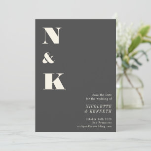 Minimalist Modern Monogram Black Bold Wedding Save The Date