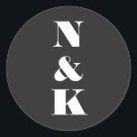 Minimalist Modern Monogram Black Elegant Wedding Classic Round Sticker<br><div class="desc">Minimalist Modern Monogram Wedding Personalised Classic Round Sticker with White Text on Black Background</div>