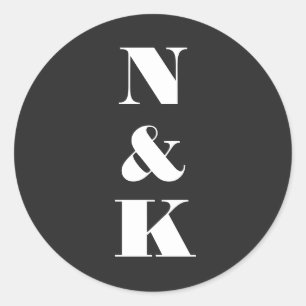 Minimalist Modern Monogram Black Elegant Wedding Classic Round Sticker