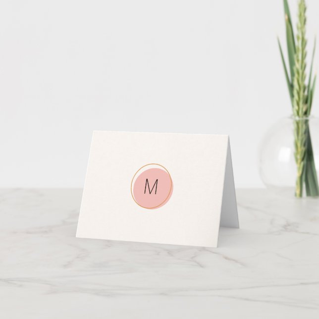 Minimalist Modern Monogram Blush Pink Personalised Note Card (Front)