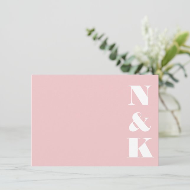Minimalist Modern Monogram Blush Pink Wedding Card (Standing Front)