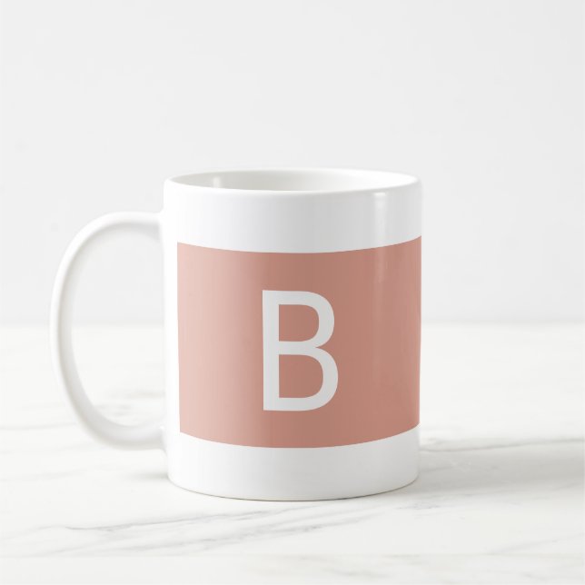 Minimalist Modern Monogram Chic Pink & White Coffee Mug (Left)