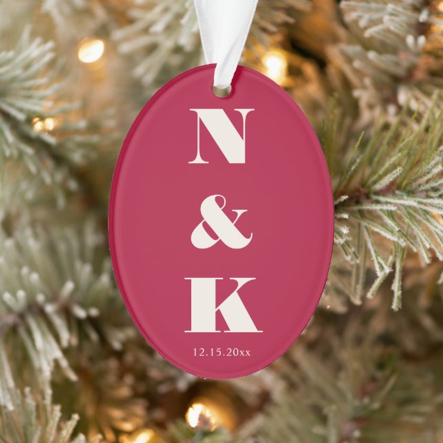 Minimalist Modern Monogram Christmas Red Wedding Ornament (Tree)
