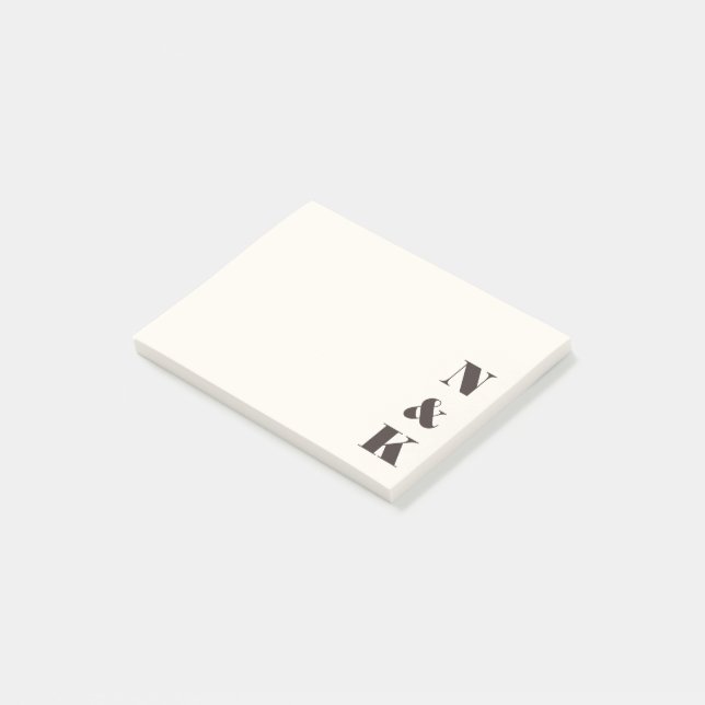 Minimalist Modern Monogram Cream Brown Custom  Post-it Notes (Angled)