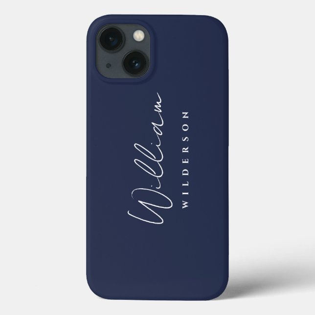 Minimalist Modern Monogram Custom Script Navy Blue Case-Mate iPhone Case (Back)