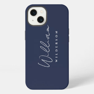 Minimalist Modern Monogram Custom Script Navy Blue iPhone 13 Case