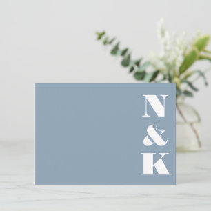 Minimalist Modern Monogram Dusty Blue Wedding Card