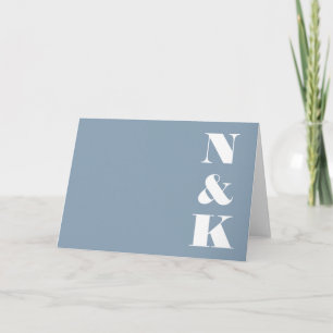 Minimalist Modern Monogram Dusty Blue Wedding Thank You Card