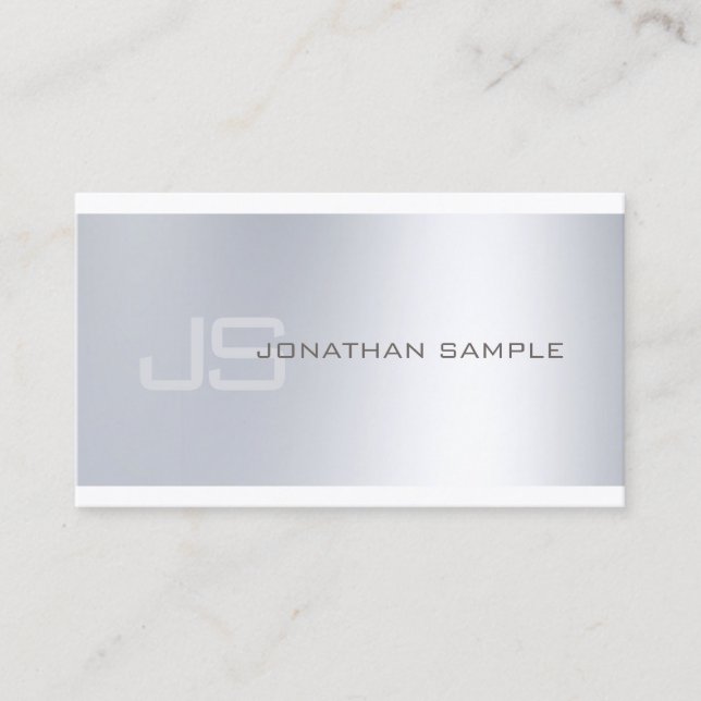 Minimalist Modern Monogram Elite Silver Look Luxe Business Card (Front)