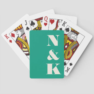 Minimalist Modern Monogram Emerald Green Wedding Playing Cards