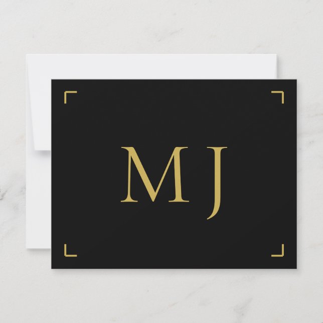 Minimalist Modern Monogram Gold Black Card (Front)
