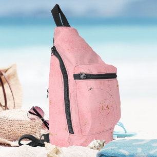 Minimalist Modern Monogram Gold Dark Pink Aeroplan Sling Bag