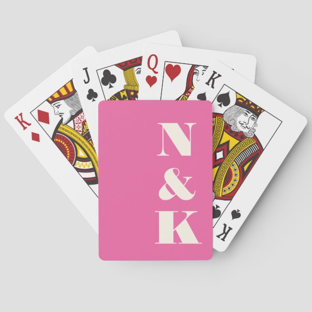 Minimalist Modern Monogram Hot Pink Wedding Playing Cards (Back)