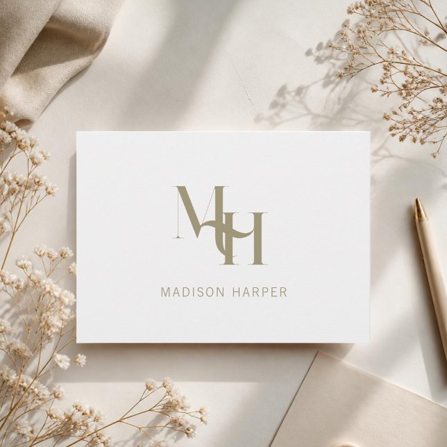 Minimalist modern monogram initials off white card (Creator Uploaded)