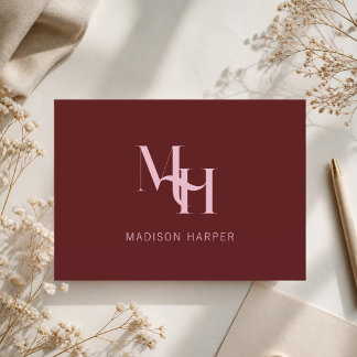 Minimalist modern monogram initials red pink card
