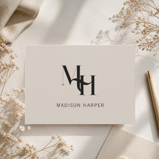 Minimalist modern monogram initials tan card