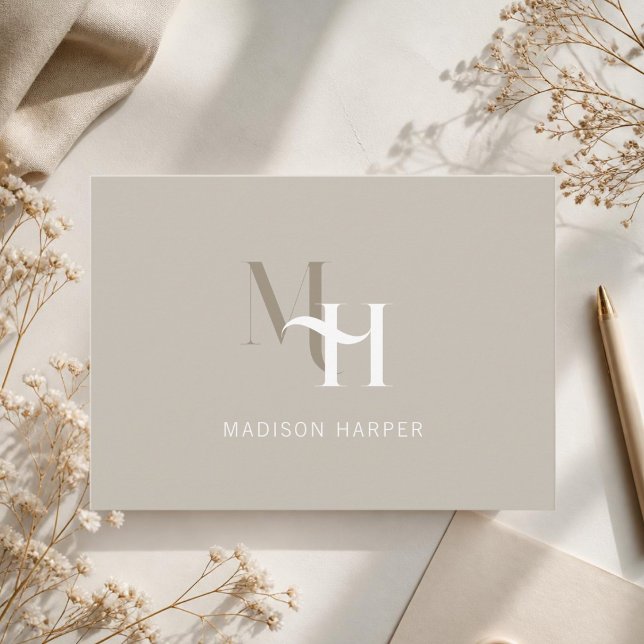 Minimalist modern monogram initials taupe card (Creator Uploaded)