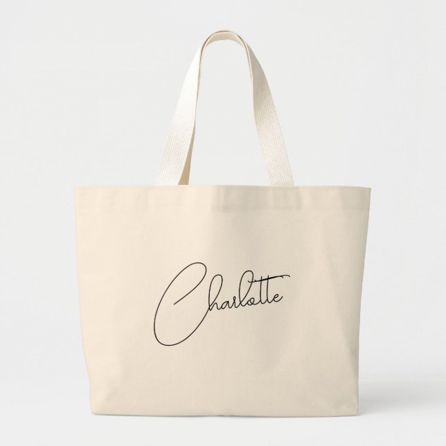 Minimalist Modern Monogram Name Large Tote Bag (Front)