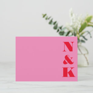 Minimalist Modern Monogram Pink and Red Wedding Card