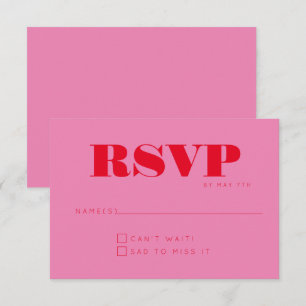 Minimalist Modern Monogram Pink Red Chic Wedding RSVP Card