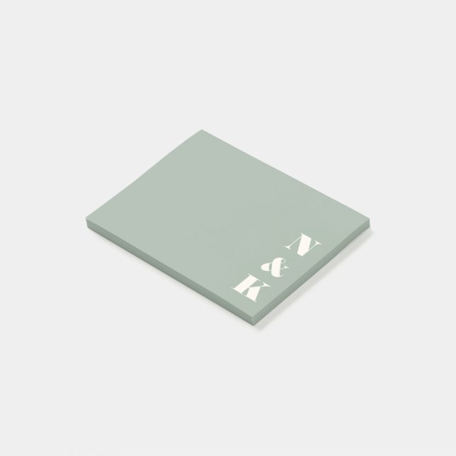 Minimalist Modern Monogram Sage Green Custom  Post-it Notes (Angled)